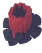 houten kop en schotel, rood op groen